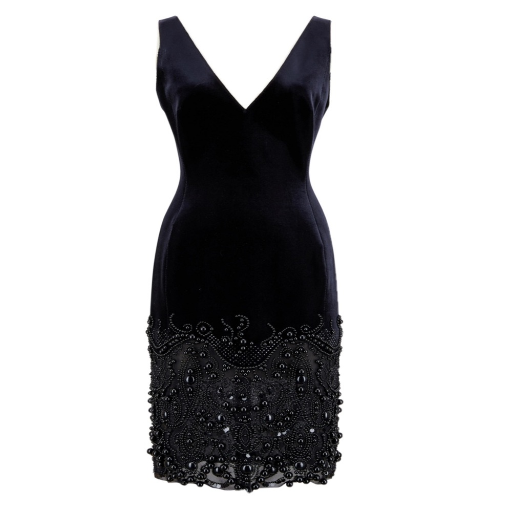 JENNY PACKHAM • Black Velvet Showstopper Beaded Cocktail Party Dress